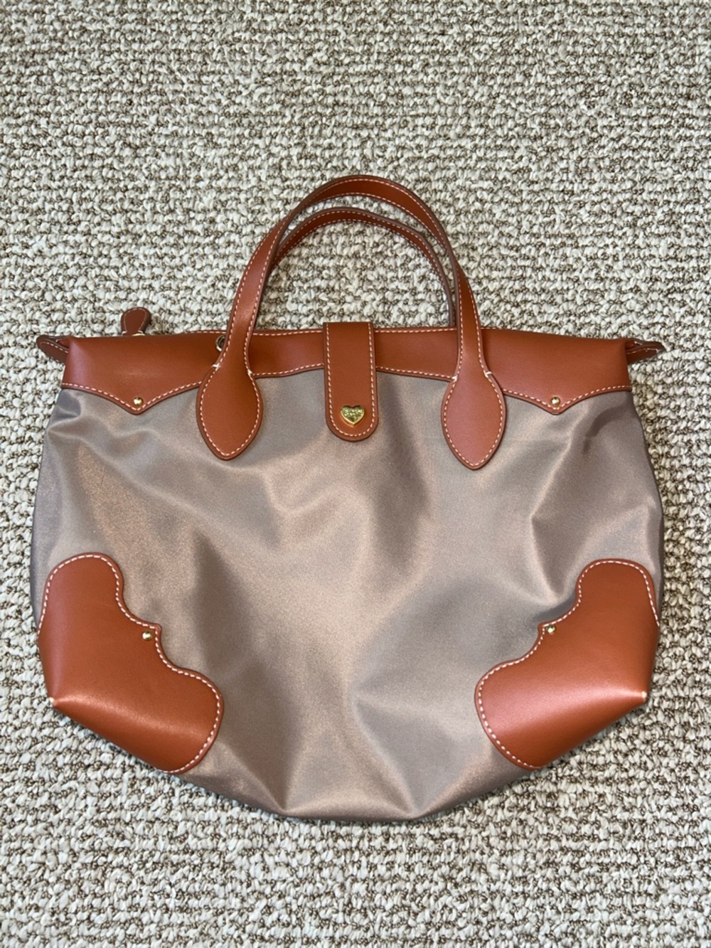 Stoney Clover Lane Taupe Brown Leather Trim Satchel Rare J'adore Pouchette 03